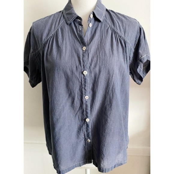 Madewell • Striped Shirred Button Up Shirt - Picture 1 of 9